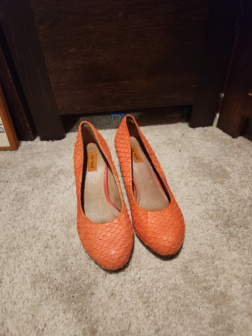 Miz Mooz Orange Scaled Round Toe Pumps